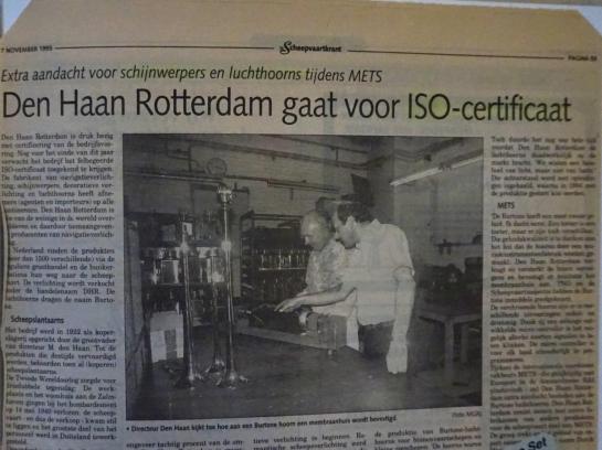 Newspaper article concerning the ISO certification of DHR.